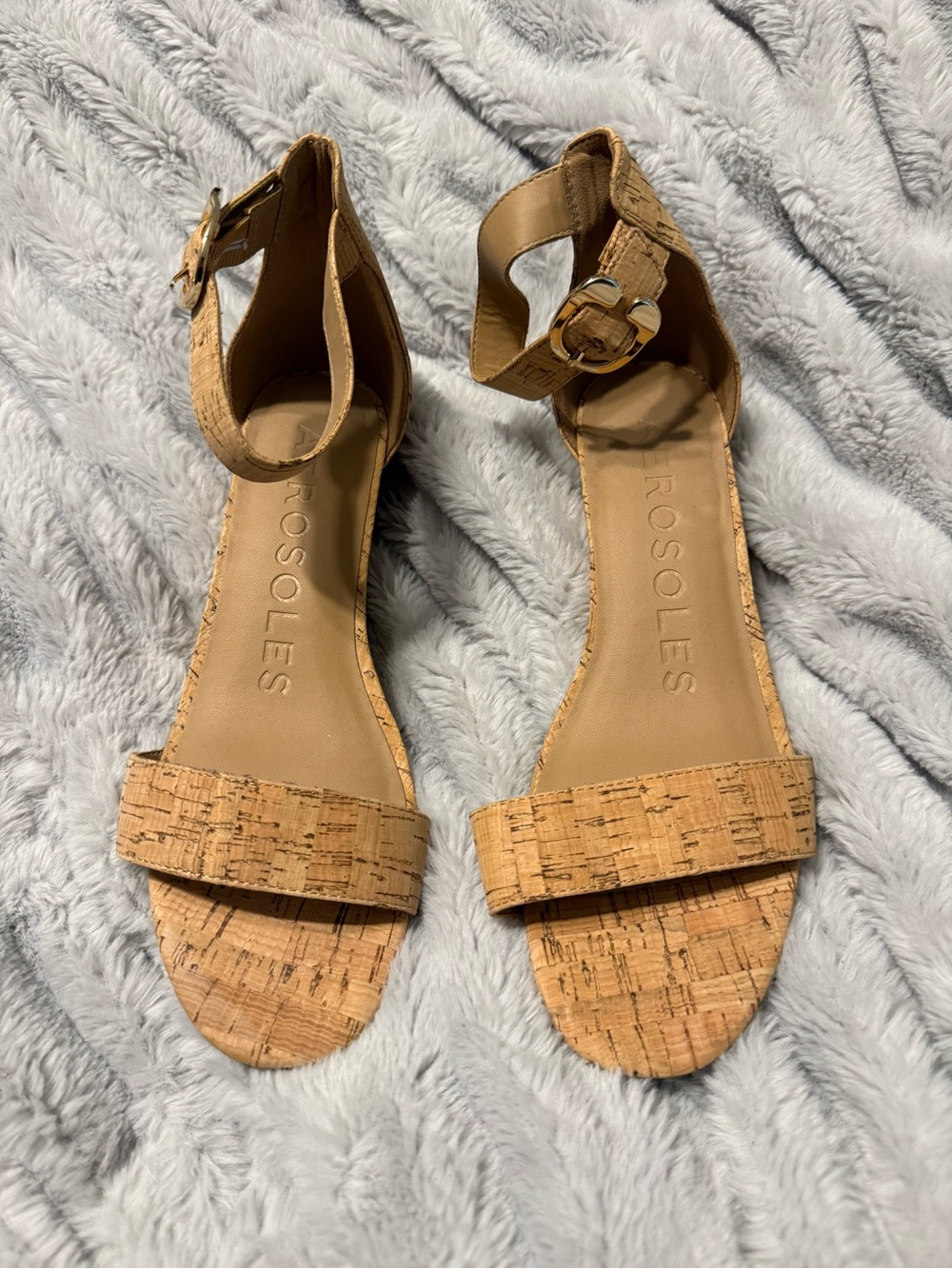 AEROSOLES Cork-Look Ankle Strap Sandals in Tan